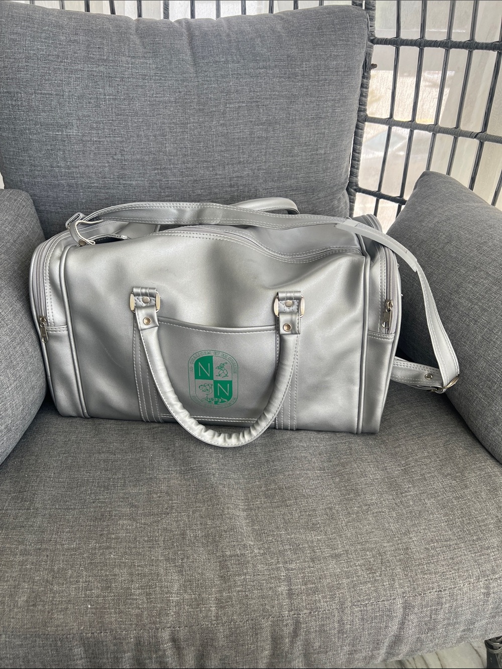 Silver Weekend Duffel Bag with Green Logo - Unbranded